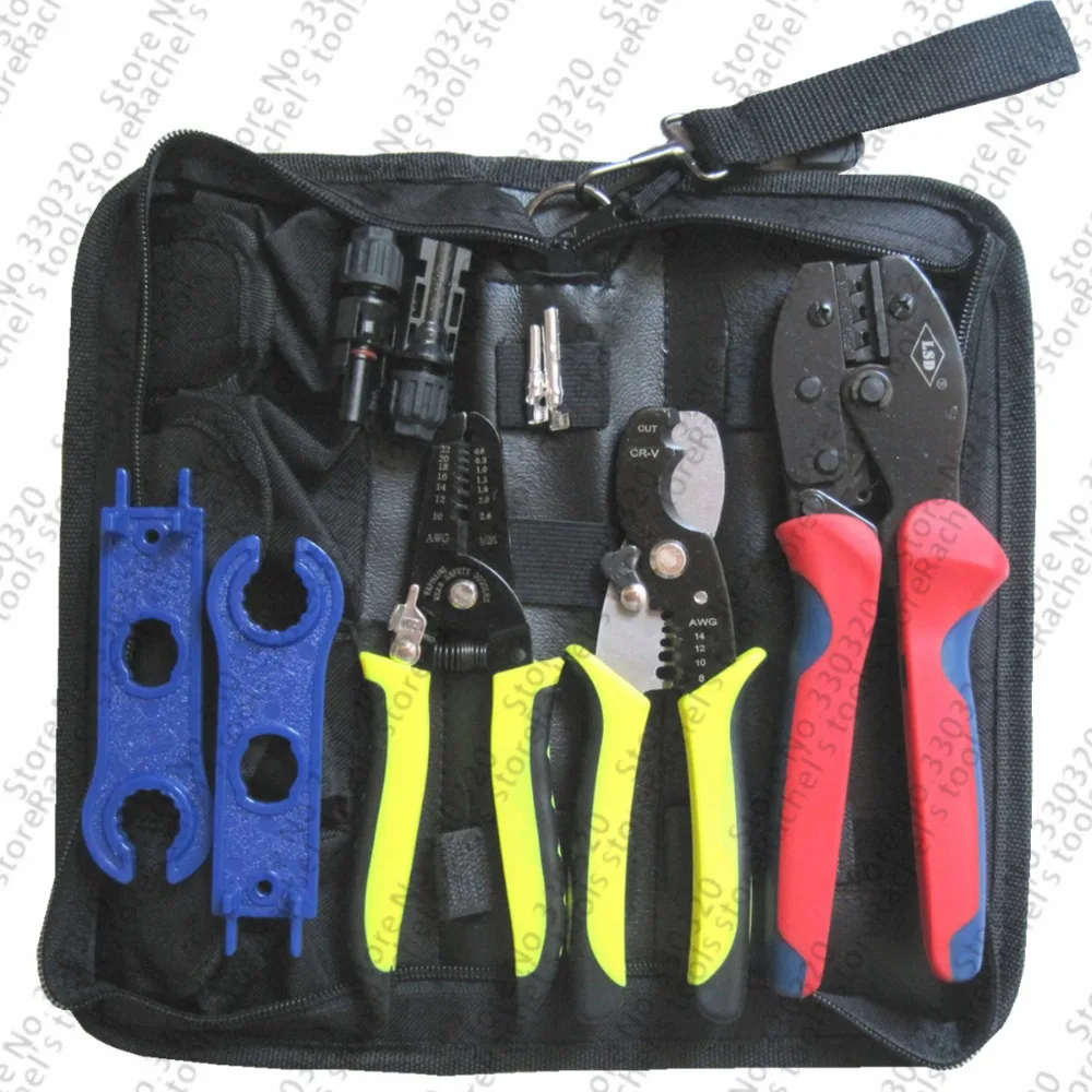 Solar crimping tool kits with crimping tool multi-function cable stripper and cutter SOLAR Connector and spanner