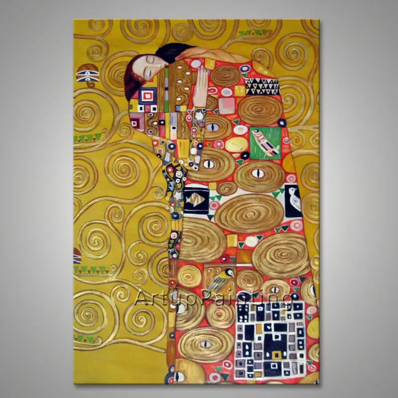 

Gustav Klimt Oil painting on Canvas Hand painted The Kiss Decorative wall painting Paintings For Living Room