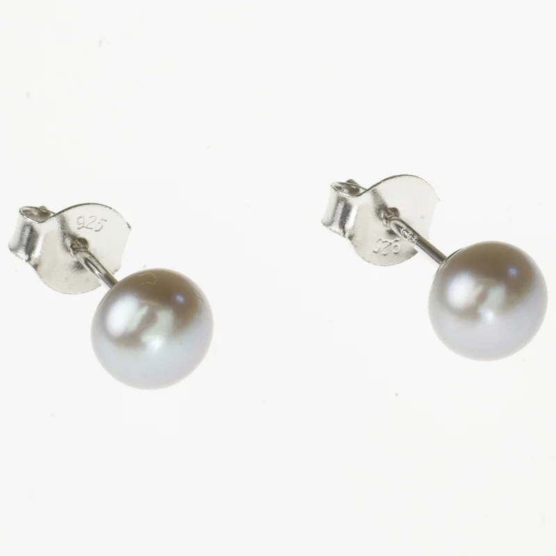 Wholesale 7-8mm Cultured Silver Natural Freshwater Pearl 925 Sterling Silver Earring