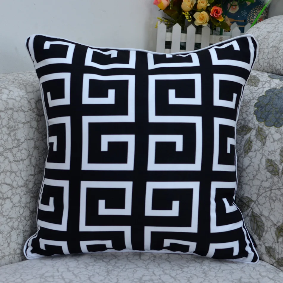 

18 * 18 " Designer Euro Style Village Towers Geometric Prints Throw Pillow Cover, Black