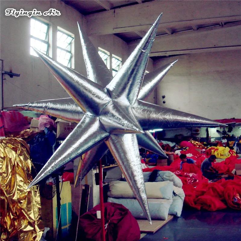 Customized Hanging Inflatable Party Balloon 1.5m/2m/3m Diameter Silvery Lighting Thorn Star For Stage And Bar Decoration