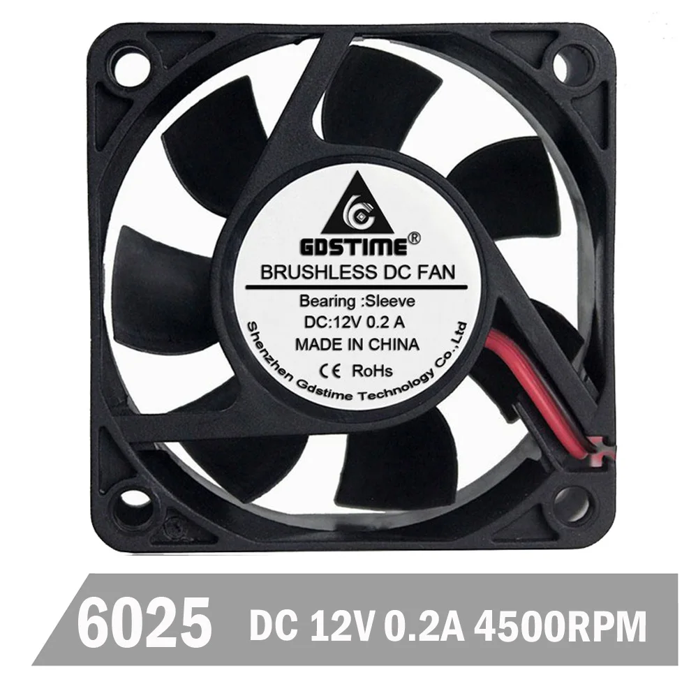 1PCS Gdstime Silent 60mm PC CPU Cooling Fan 12V 2 Pin Computer Case Cooler 60x60x25mm 6025