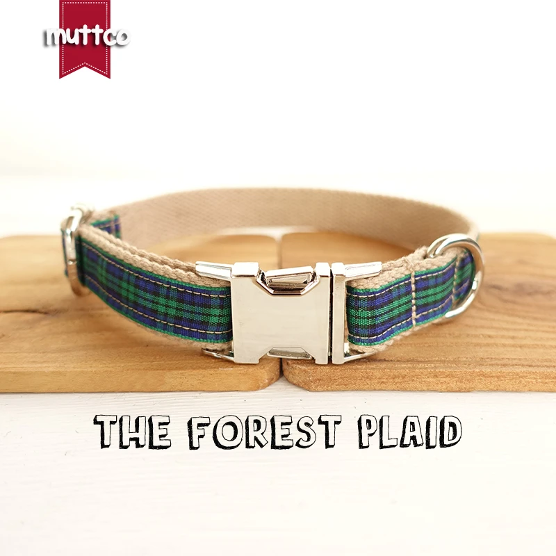 

MUTTCO retailing unique style collar THE FOREST PLAID cotton dog collar leash set 5 sizes UDC014