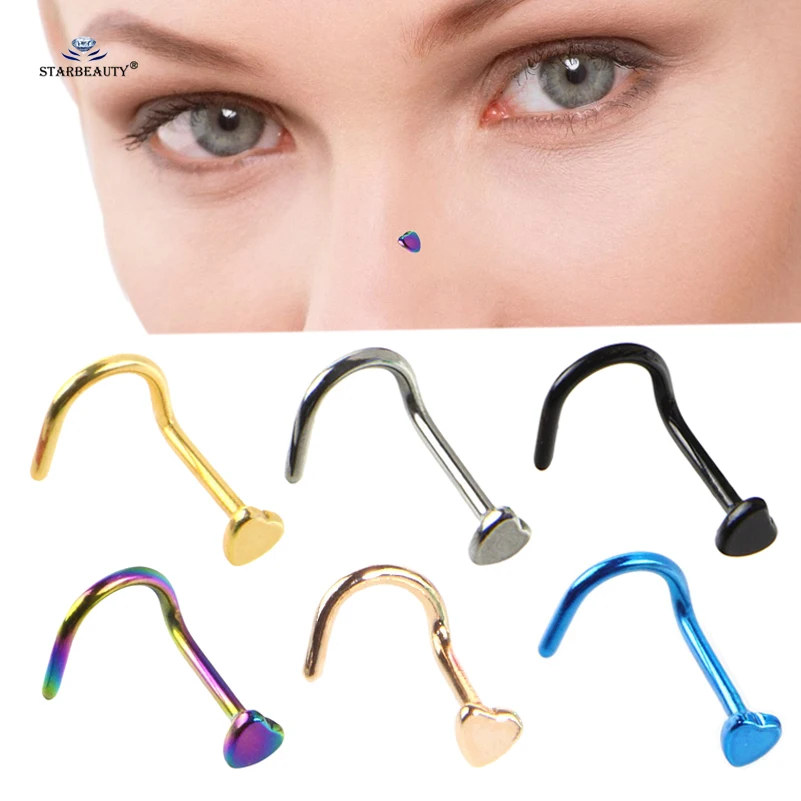 2 pcs/lot Twisted Heart Nose Ring Spiral Nose Stud Ring Black Nose Piercing Pin Hook Helix Piercing Pircing Earring Body Jewelry