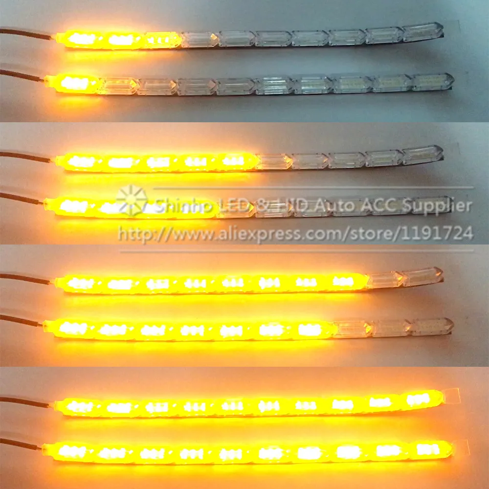 Waterproof Car Flexible White Yellow Switchback LED Daytime Running Run Fire light Sequential Strip DRL Flow Turn Signal Lights