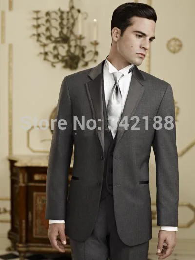 

Top selling Two buttons Charcoal Notch Lapel Groom Tuxedos Best Man Suits/Groomsmen Men Wedding Suits (Jacket+Pants+Vest+Tie)