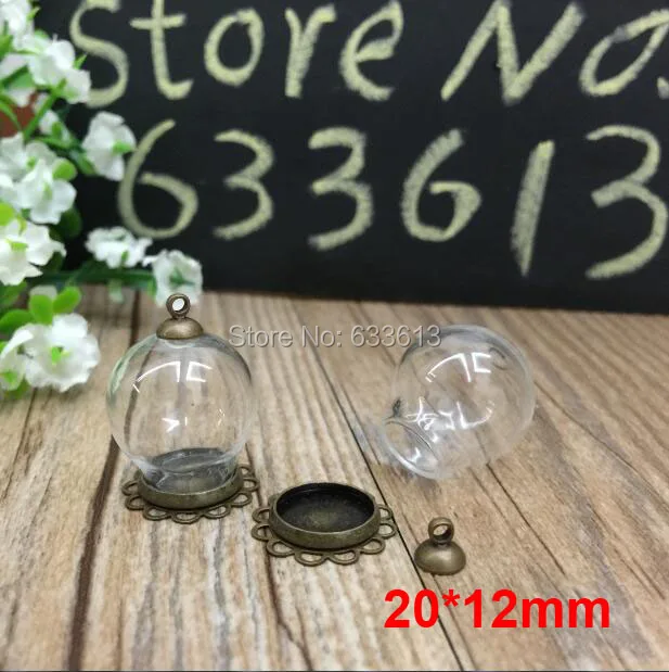 

Free ship! 100sets/lot bronze color 20*12mm glass globe & lace base & 6mm cap set glass globe set glass vial pendant glass cover