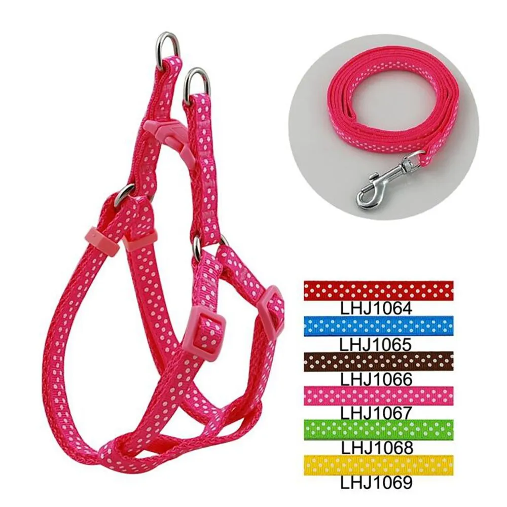 Polka Dot Nylon Dog Harness and Lead Leash Set No Pull for Medium Dogs 6 Colors