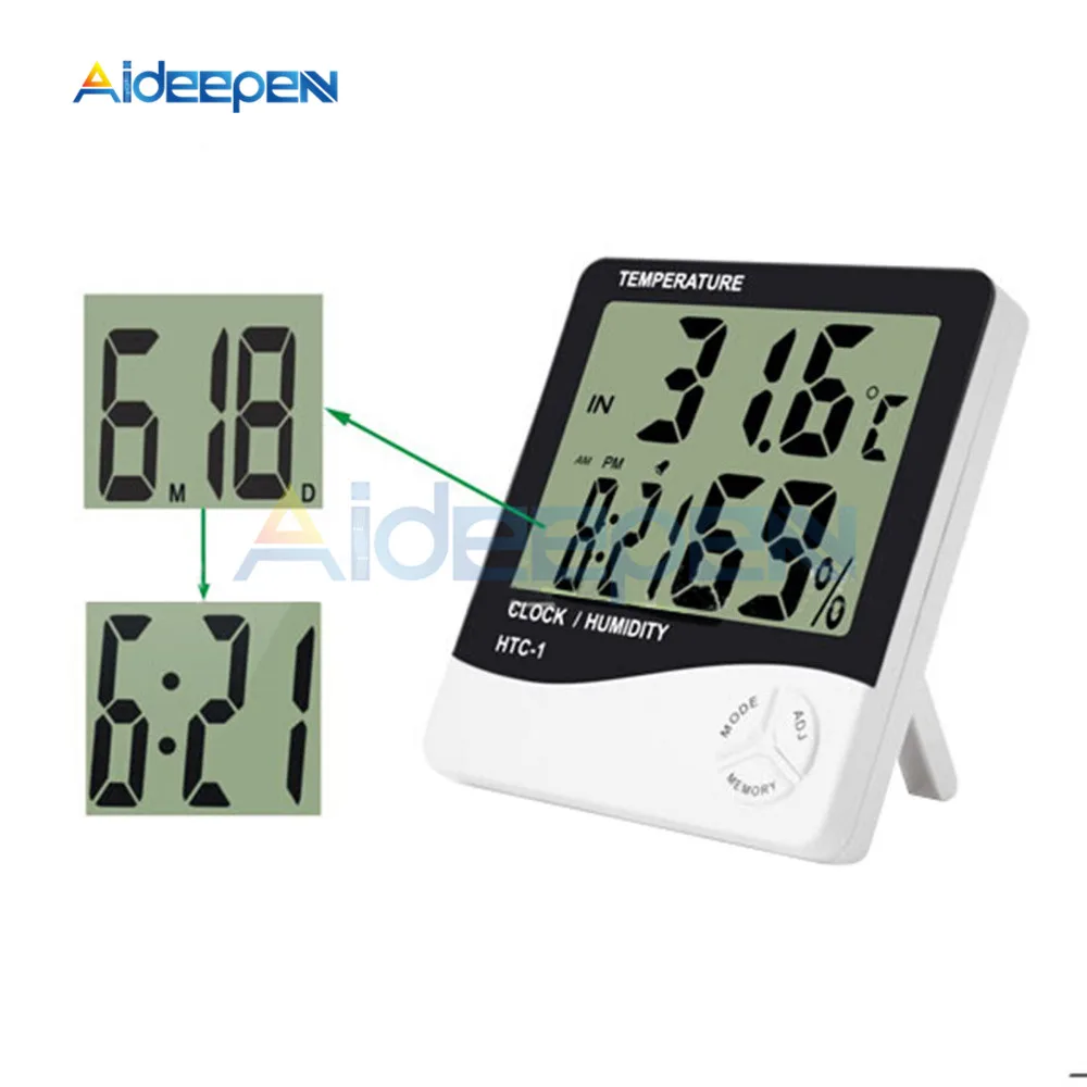 Indoor Room LCD Electronic Temperature Humidity Meter Digital Thermometer Hygrometer Weather Station Alarm Clock HTC-1