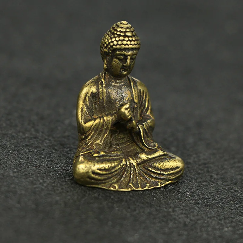 Mini Portable Retro Brass Buddha Zen Statue Pocket Sitting Buddha Hand Toy Sculpture Home Office Desk Decorative Ornament Gift