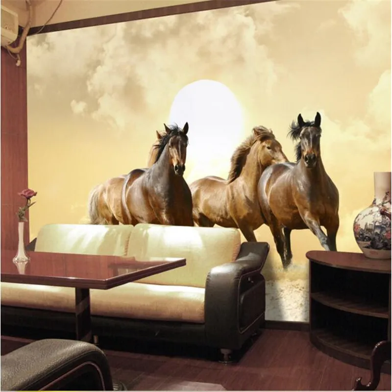 

beibehang Flash high quality cloth photo wallpaper 3d gallop perspective of hotel room horse sofa wallpaper papel de parede