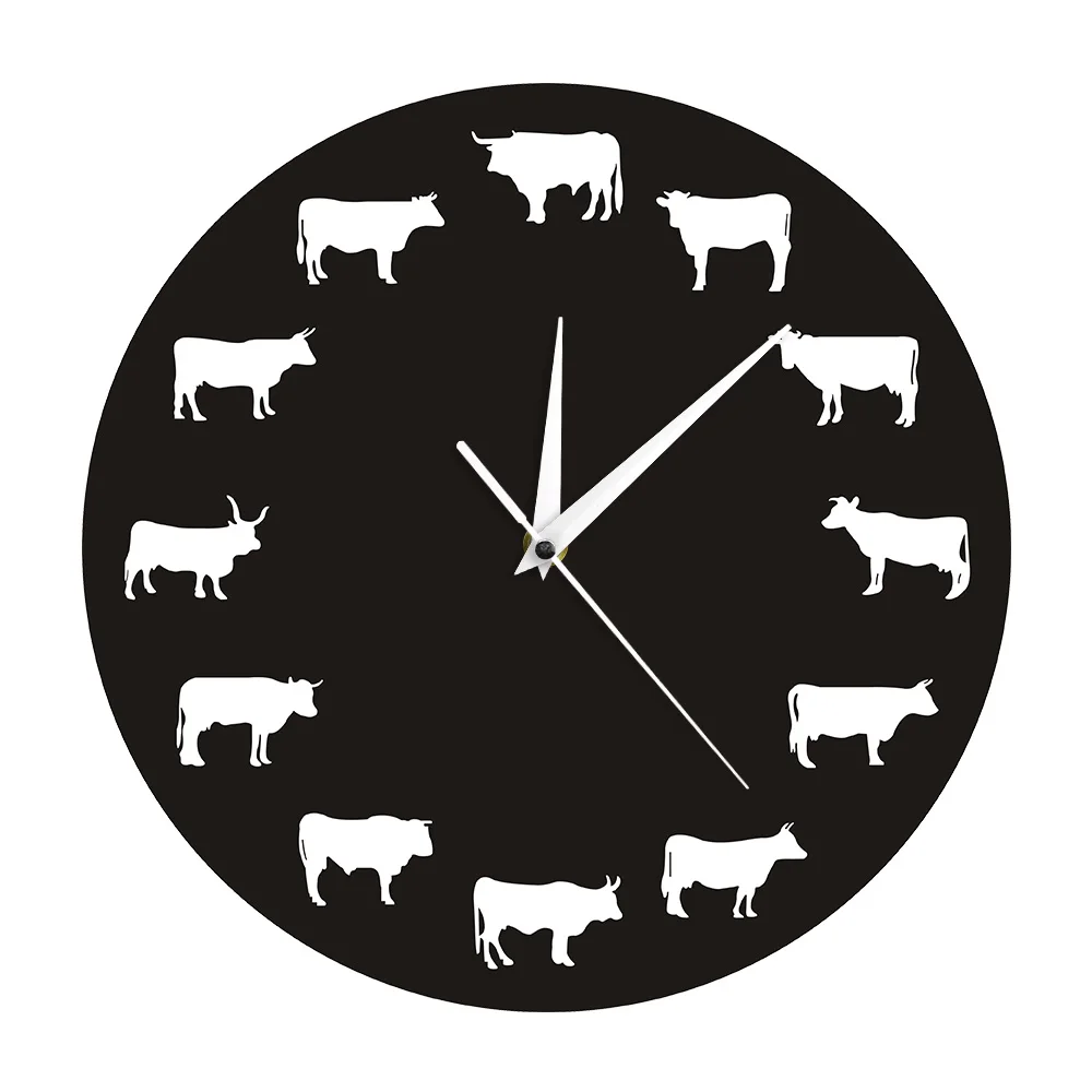 Farmhouse Farm Highland Cow Family Wall Clock Modern Design Bison Animals Bedroom Decor Wall Watch Time Hanging Clo