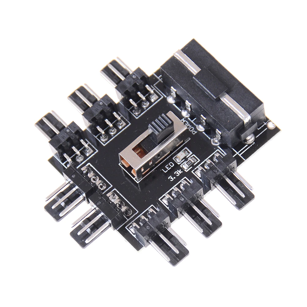 1 to 8 Way Splitter Cooler Cooling Fan Hub 3pin 12V Power Socket PCB Adapter 2 Level Speed Control PC Computer IDE Molex