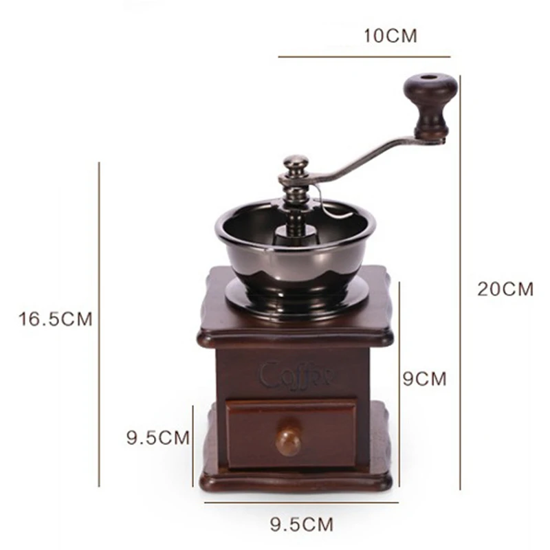 Classical Wooden Manual Coffee Grinder Hand Stainless Steel Retro Coffee Spice Mini Burr Mill With High-quality Ceramic Millston