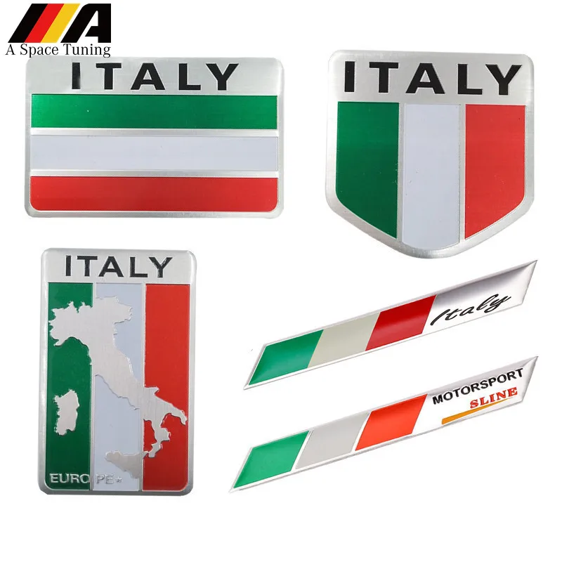 3D Aluminum Car Italian Italy Map National Flag Sticker Grill Emblem Motorcycle Decal For Ferrari Fiat Piaggio Vespa Ford Focus