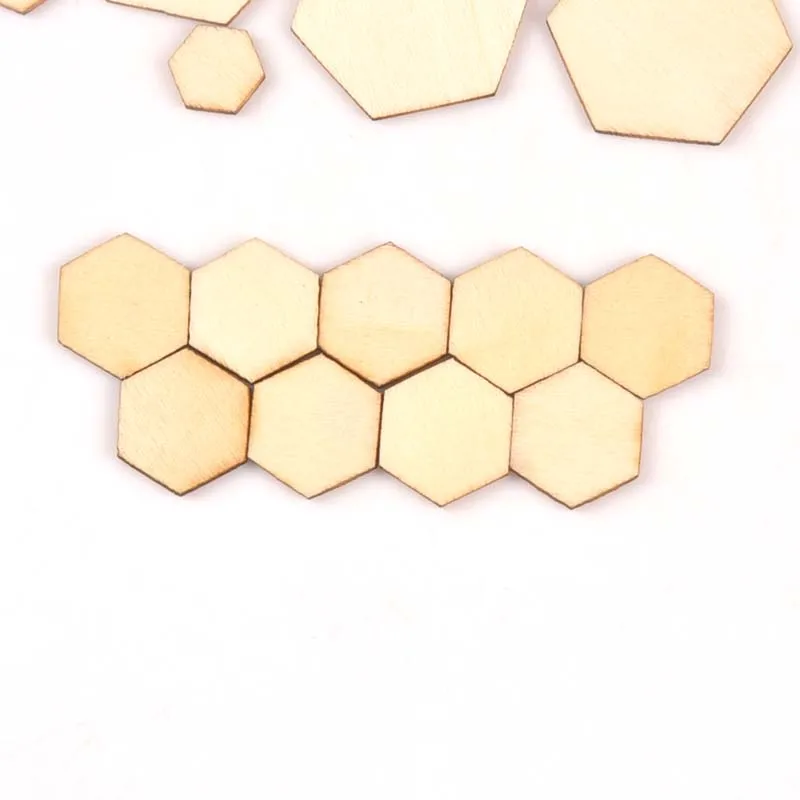 50pcs hexagon pattern Natural wooden Scrapbooking Carft for Home decoration diy Handmade handcraft 10/20/30/40/50mm MT2132