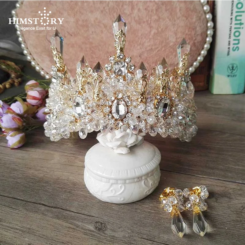 HIMSTORY Wedding Bridal Prom Princess Clear Crystal Rhinestone Pearl Tiaras Crown Hairband Bridal  Wedding Crown Hairwear