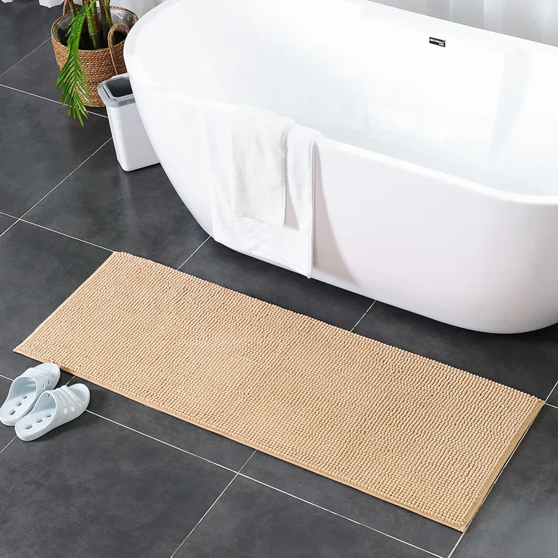 Long Size Bathroom Carpet Chenille Bath Mat, Non-slip Rugs for Bathtub Side, Water Absorption, Toilet Floor Mat, 50*120 50*140cm