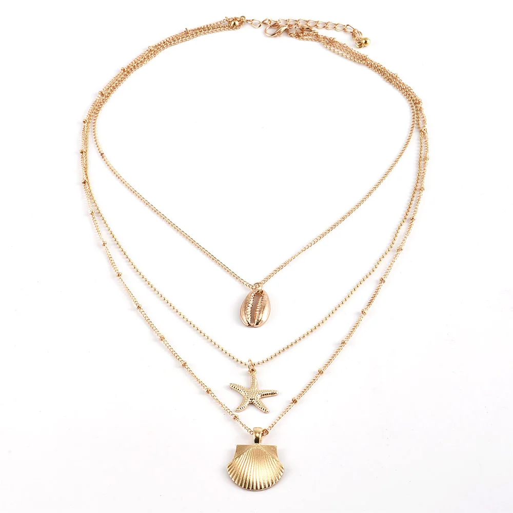 Vintage rozgwiazda wielowarstwowe naszyjniki dla kobiet dziewczyna złoty kolor plaża styl Choker długi naszyjnik 2019 biżuteria BOHO — zdjęcie 6