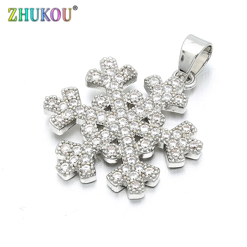 18*22mm Snowflake Latão Cubic Zirconia Encantos Pingentes para Descobertas Jóias DIY Acessórios, Buraco: 4mm, Model: VD108