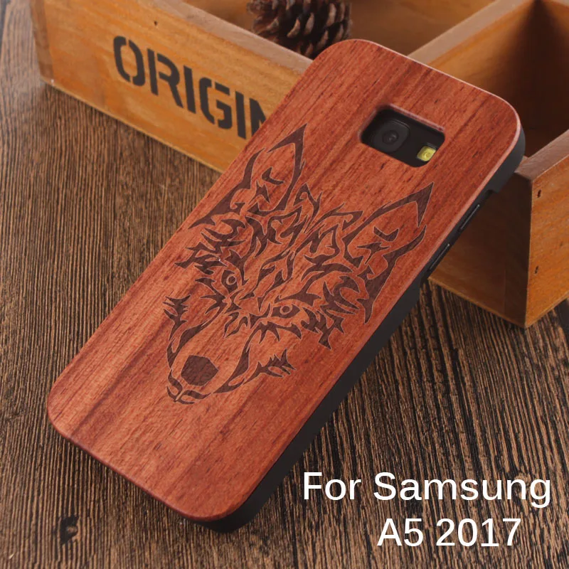 For Samsung Galaxy A5 2017 Wooden case Chinese dragon Fighting Wolf Eagle Godfather Cross Natural Carved Pattern Phone Covers