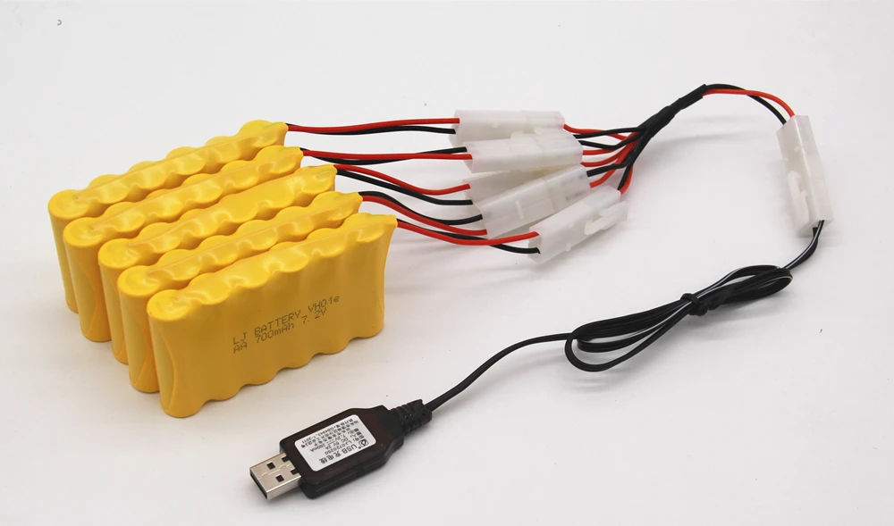 7.2v 700mah AA NI-CD البطارية مع 7.2v شاحن مجموعة ل الكهربائية لعب سيارة Telerobot قارب التحكم عن بعد خزان L6.2-2P التوصيل
