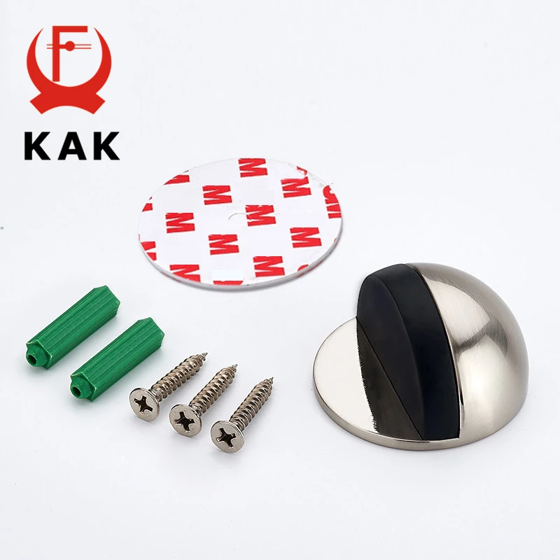 KAK Zinc Alloy Rubber Door Stopper Non Punching Sticker Hidden Door Holder Catch Floor Mounted Nail-free Door Stop Door Hardware