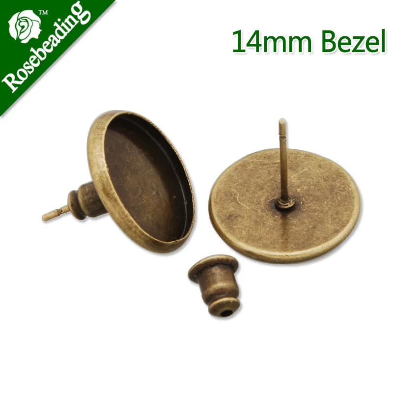 

14MM Antique Bronze plated stud earring,earring bezels,Round Back,fit 14mm glass cabochon;sold 50pcs/LOT