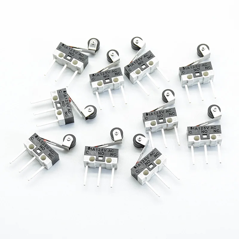 10pcs Micro Limit Switch Push Button Switch 1A 125V AC Mouse Switch 3Pins Long handle Roller Lever Arm SPDT 12* 6 *6mm TIAIHUA