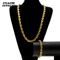 CY&CM Men Women Gold Silver Plated 10mm Rope Chain Hip Hop Punk Bling Bling Iced out Long Necklace 30