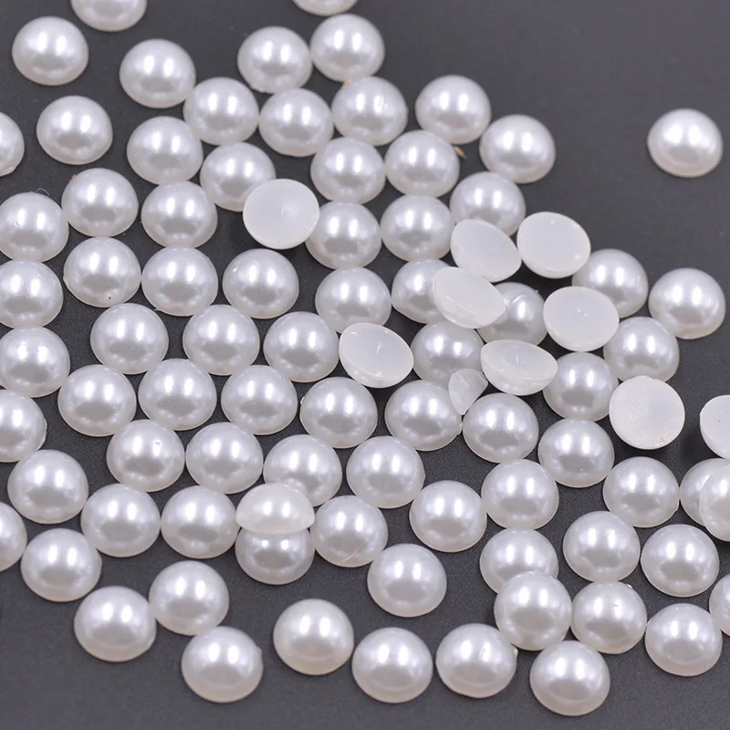 JUNAO 2 4 6 8 10 18 20 mm White Beige Half Round Pearl Beads Flatback Plastic Pearl Non Sewing Scrapbook Crystal Stones for DIY