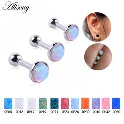 Alisouy wholesale 3pcs/lot 316L Stainless Steel 16g 3/4/5mm Opal Stone Fashion Ear Tragus Stud Men Earrings Piercing screw back