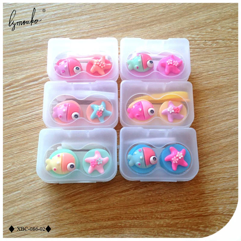 Lymouko Lovely Cartoon Pentagram Starfish Little Fish Portable Contact Lens Case for Women Gift Eye Care Contact Lenses Box