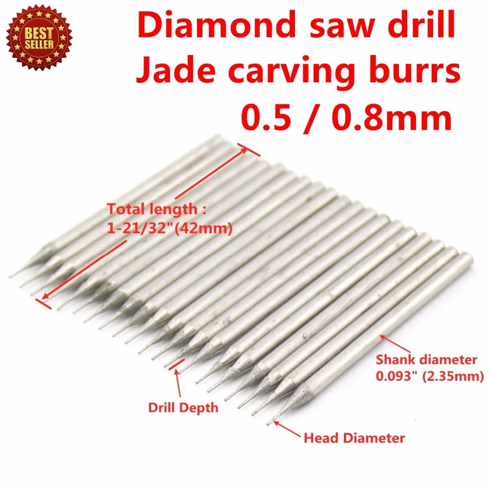 30Pcs Diameter 0.5mm/ 0.8mm Electroplated Diamond Coated Hole Saw Drill Solid Bits Jewelry Tools Stone Ceramic Marble Granite