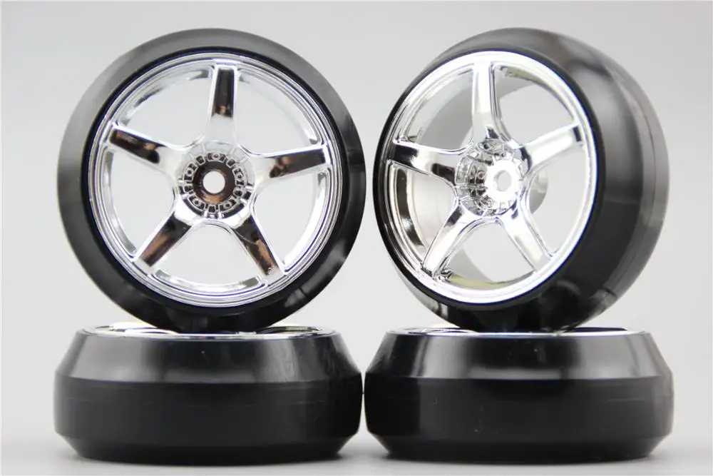 

4pcs RC 1/10 Hard Drift Tire Tyre Wheel Rim W5S3C 3mm Offset(Chrome) Fits For 1:10 Drift Car
