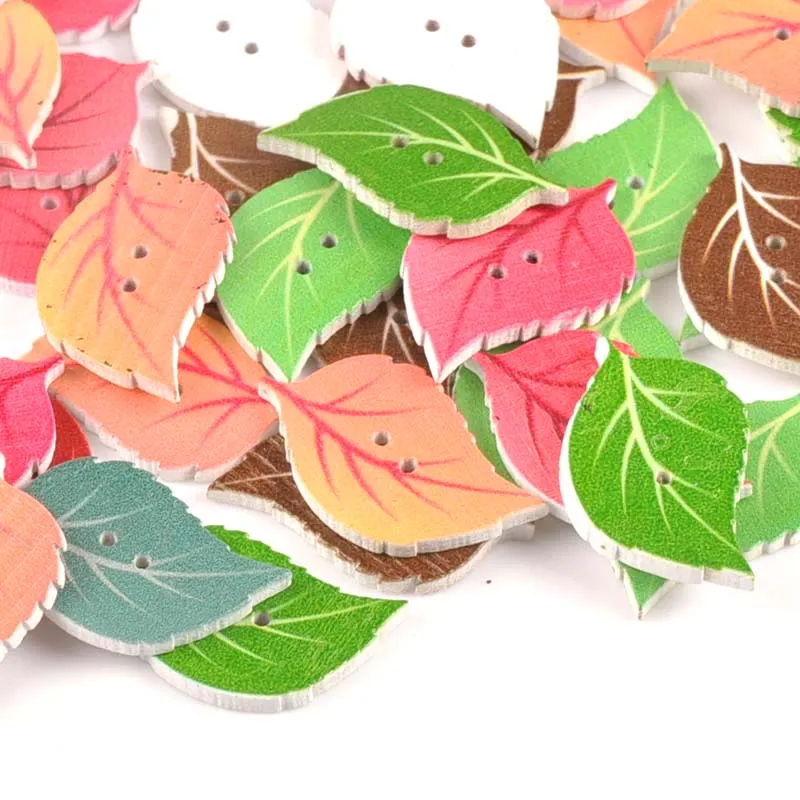 25pcs Mixed Leaf Pattern Wooden Buttons For Sewing Clothing DIY Craft Scrapbook Button Decorative Garment Supplies 20x33mm m1664