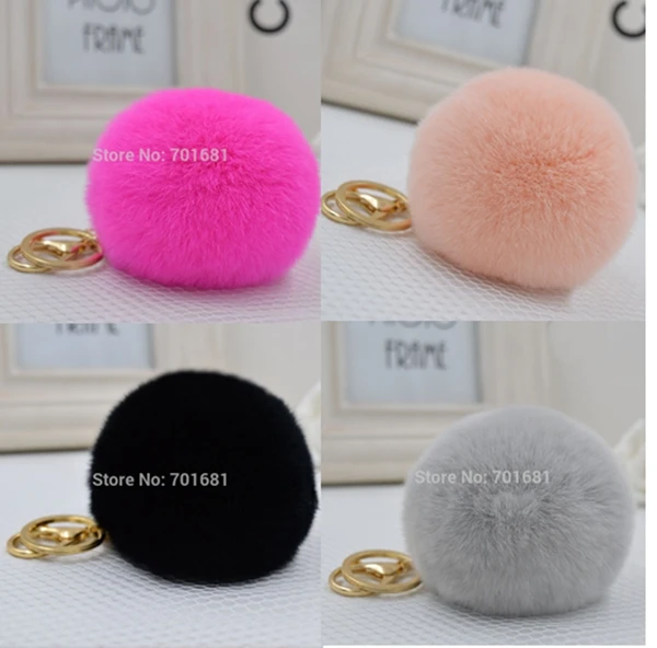 

Free Shipping 90pcs 18 Colors 8cm Genuine Rex Rabbit Fur Ball Keychain Car Keyring Bag Pendant Pom Fluffy Key Chains