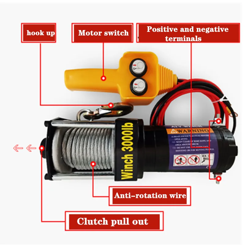 Electric Winch 12v Car Winch 2000/3000/4000 /4500/6000/9500/12000lb Handle/wireless Wire rope ATV winches for Beach buggy