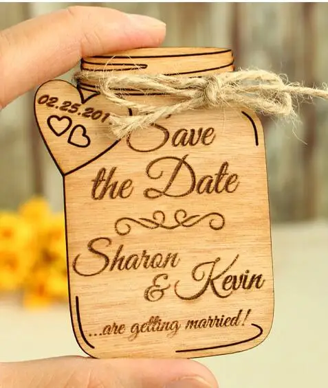 Mason Jar save the date magnets Wood rustic Wedding napkin ties New Year gift Favor tags Labels party bridal shower decor insert