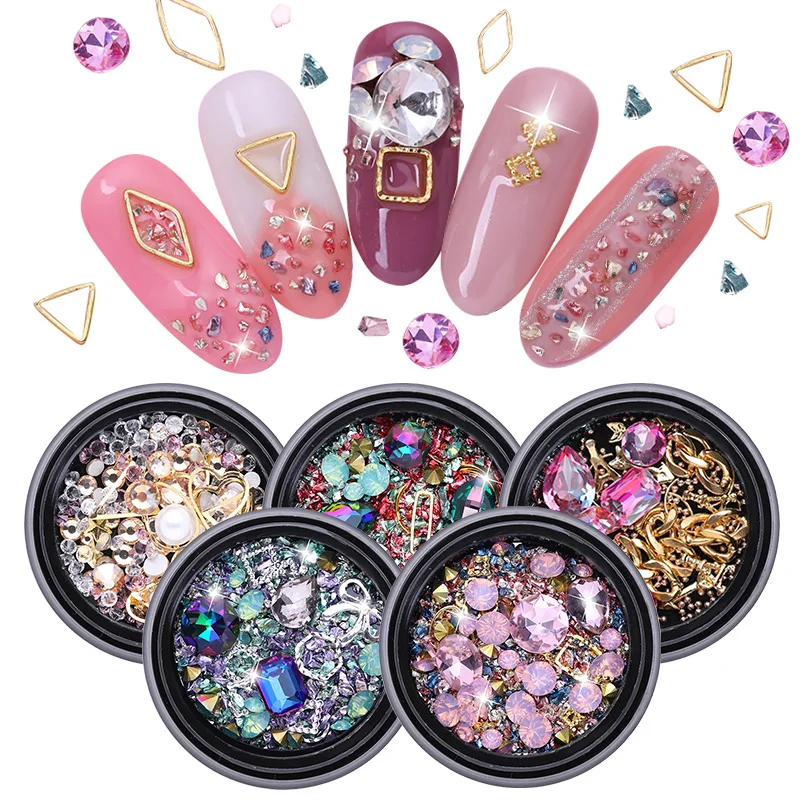 3D Nail Art Rhinestones Metal Rivet Beads Studs Mixed Size Nail Art Decoration Accessories Nail Stones Decors DIY Tips