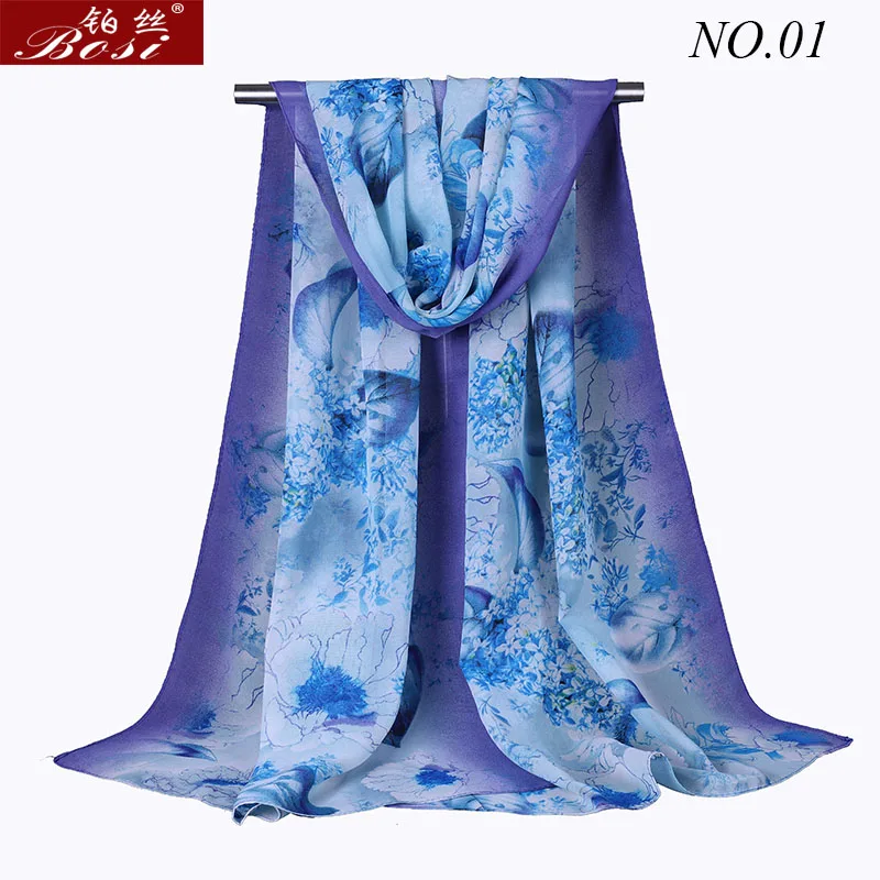 chiffon Scarf flower Print fashion high quality for Women wraps scarves luxury brand Peony Gradient hijab ladies long Shawl