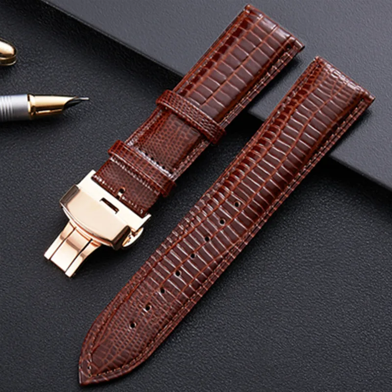 

Black Brown Lizard Pattern Genuine Leather 12 14 16 18 20 22 24 MM Watche Band Strap Belt Watchband Folding Clasp Watchband