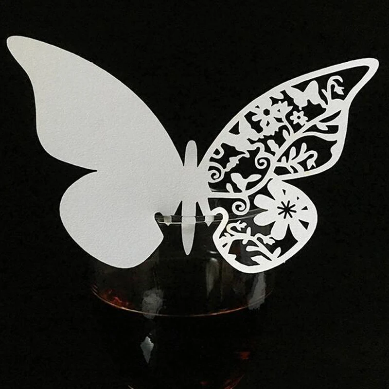 50pcs Laser Cut Butterfly Wine Glass Table Name Place Card Escort Cup Card Party Baby Shower Birthday Wedding Party Decoration