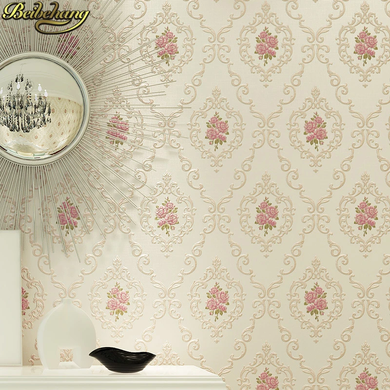 

beibehang Garden flowers Damascus fine floral wallpaper 3D carving European pastoral bedroom living room Korea wall paper roll