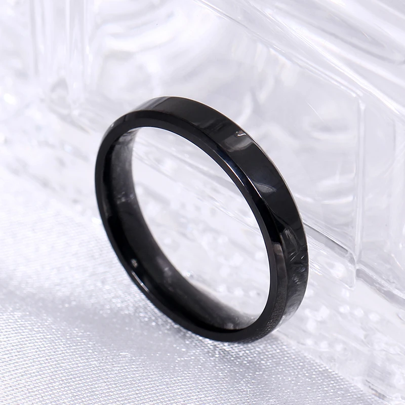 4mm Bright Polish Black Color Titanium Ring For Men and Women
