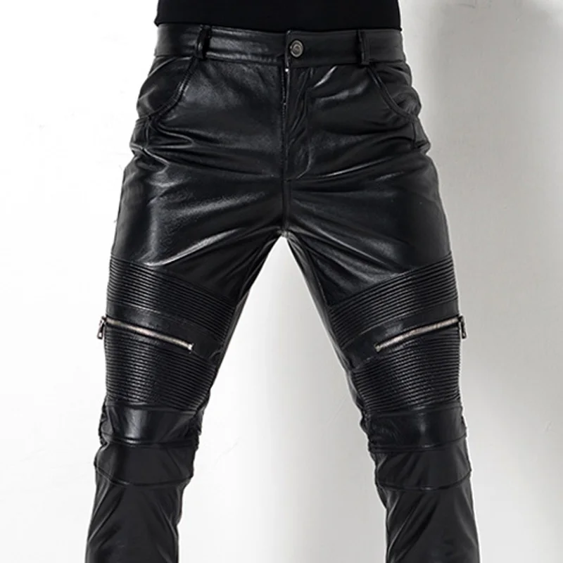 Của người đàn ông Da Pant Biker Quần Xe Máy Punk Rock Quần Tight Gothic Quần Da Cho Nam Giới TJ05