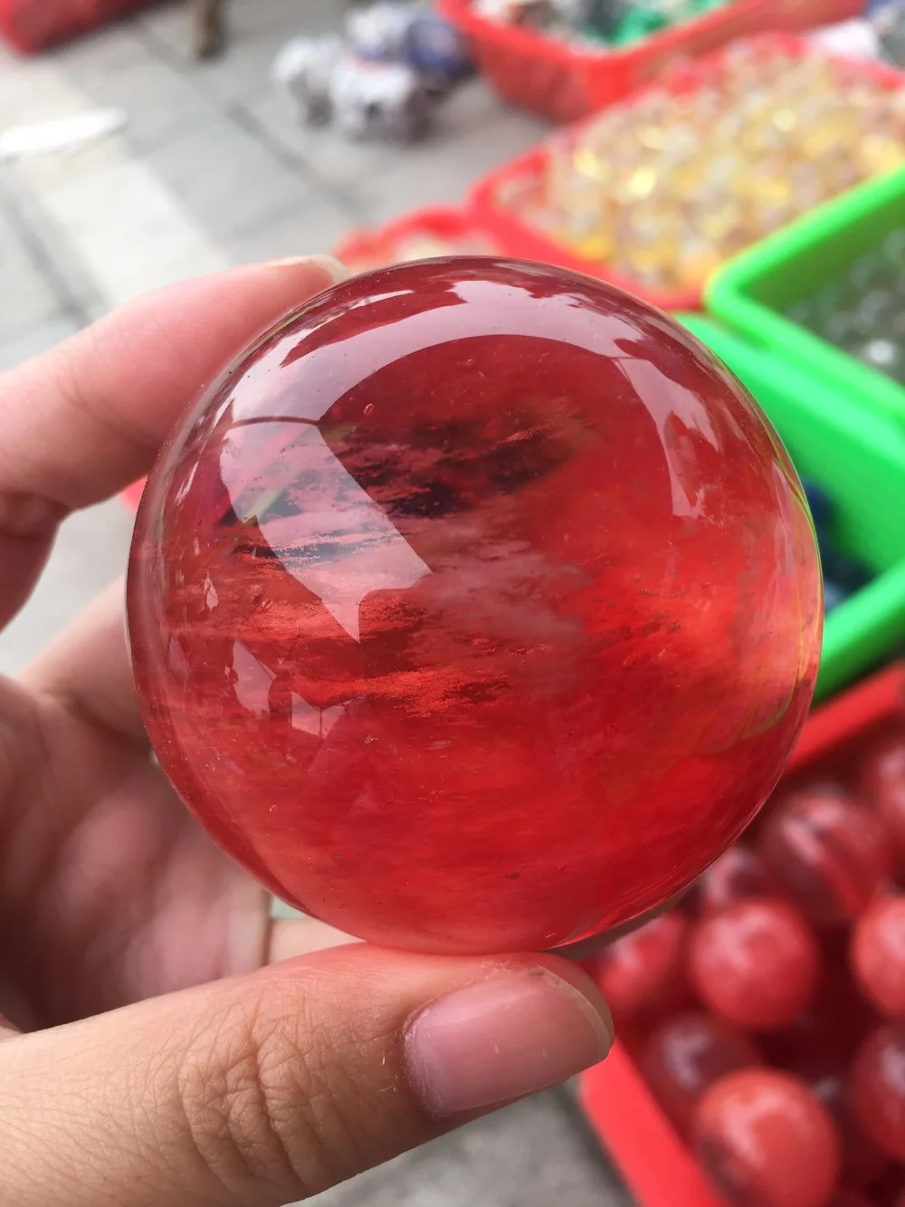 1pcs Beautiful red CLEAR SMELT QUARTZ CRYSTAL SPHERE BALL HEALING 60mm