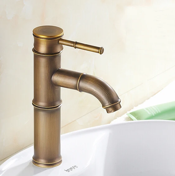 

Bamboo faucet Basin Mixer Taps Antique Brass Finished Hot and Cold Mixer Taps Deck Mounted basin tap torneira AF1047