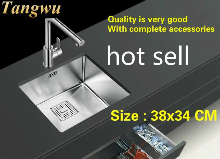 

Free shipping Luxury trumpet do the dishes balcony kitchen manual sink single trough 304 stainless steel hot sell 380x340 MM