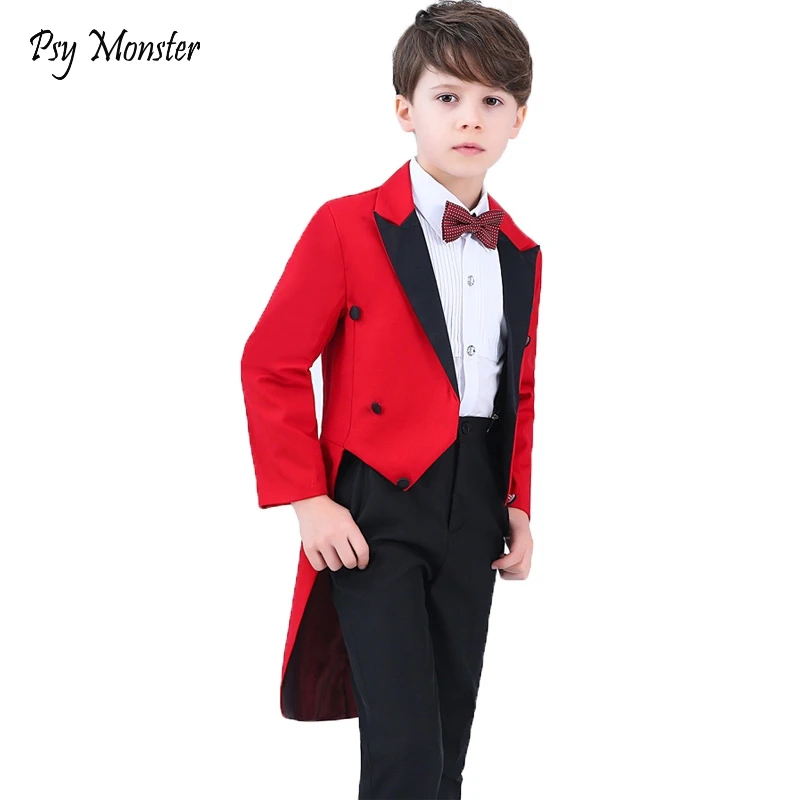 Boys Formal Dress Tuxedo Piano Performance costume enfant garcon mariage Wedding Suits 5pcs Blazer + Shirt + Pant + Tie 4Pcs